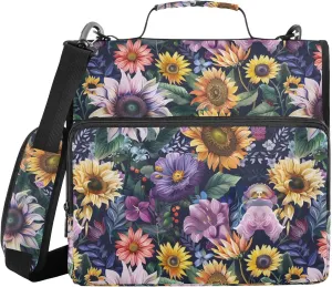 Dreamlike Flowers and Sunflowers Zippered Binder Bag with Shoulder Strap & Handle Multi-Pocket 1.5 Inch 3 Rings Storage Bag Portfolio Binder Stationery Organizer Supplies