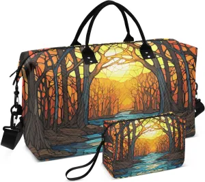 Duffel Bag for Traveling, Stain Glass Sunrise Gym Bags with Multiple Interior Pockets for Women Men Toiletry Purse Included 20.5”x 1.9” x 13.8”
