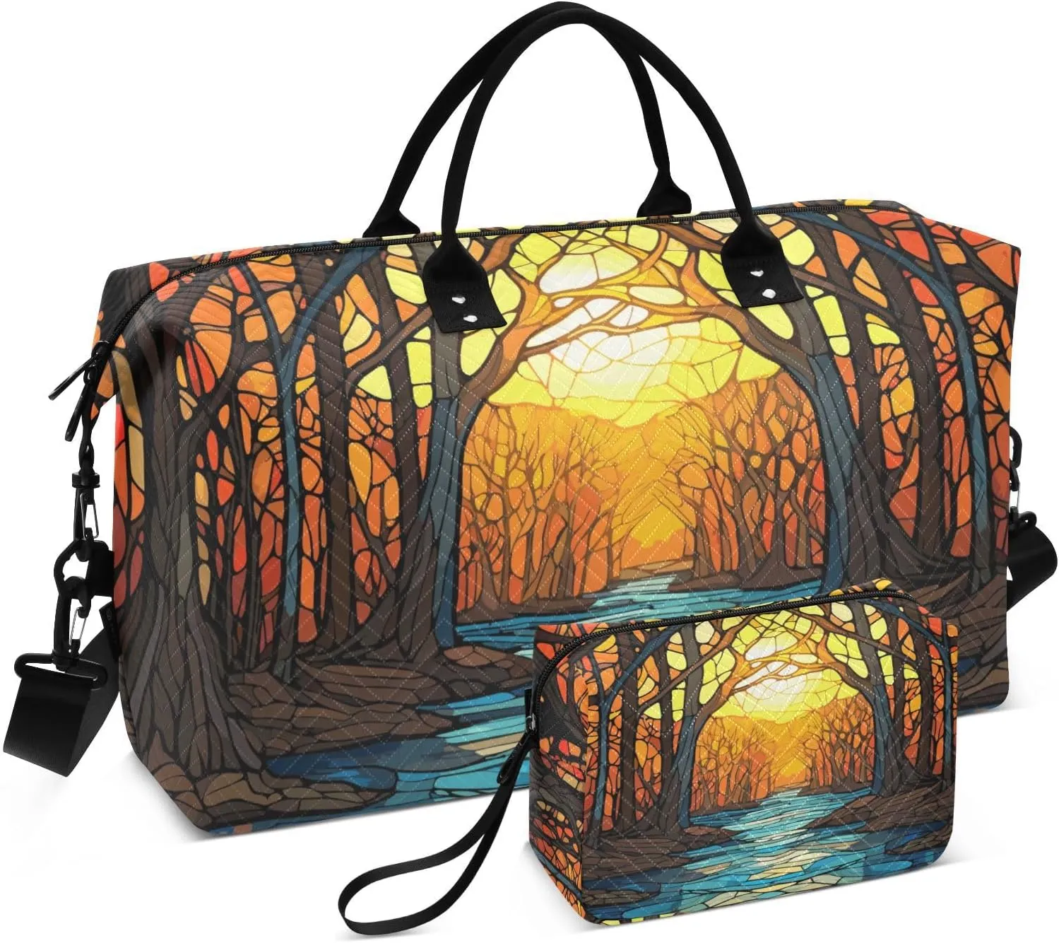 Duffel Bag for Traveling, Stain Glass Sunrise Gym Bags with Multiple Interior Pockets for Women Men Toiletry Purse Included 20.5”x 1.9” x 13.8”