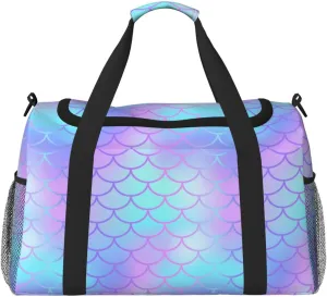 Duffle Bag for Travel, Cool blue pink Fish scale Weekender Overnight Duffel Bag, Carry On Bag Gym Bag for Women Men, Personal Item Travel Bag