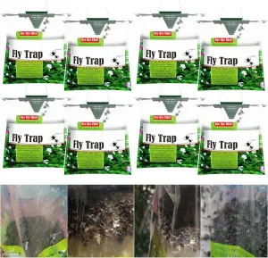 Dwcom 8 Pack Large Fly Bag with Bait, Effective Fly Killer, Fly Traps Outdoor, Hanging Mosquito Catcher for Indoor/Outdoor Family Farm, Orchard, Green