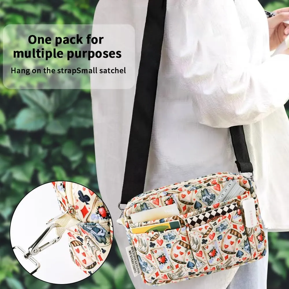 E-WEICHEN Multiple Pockets Portfolio Organizer with Zippered, Makeup Bag Travel Essentials for Women, Simple Waterproof Stationery Pencil Pouch Bag for Journal Office Art Supplies.Beige Poker