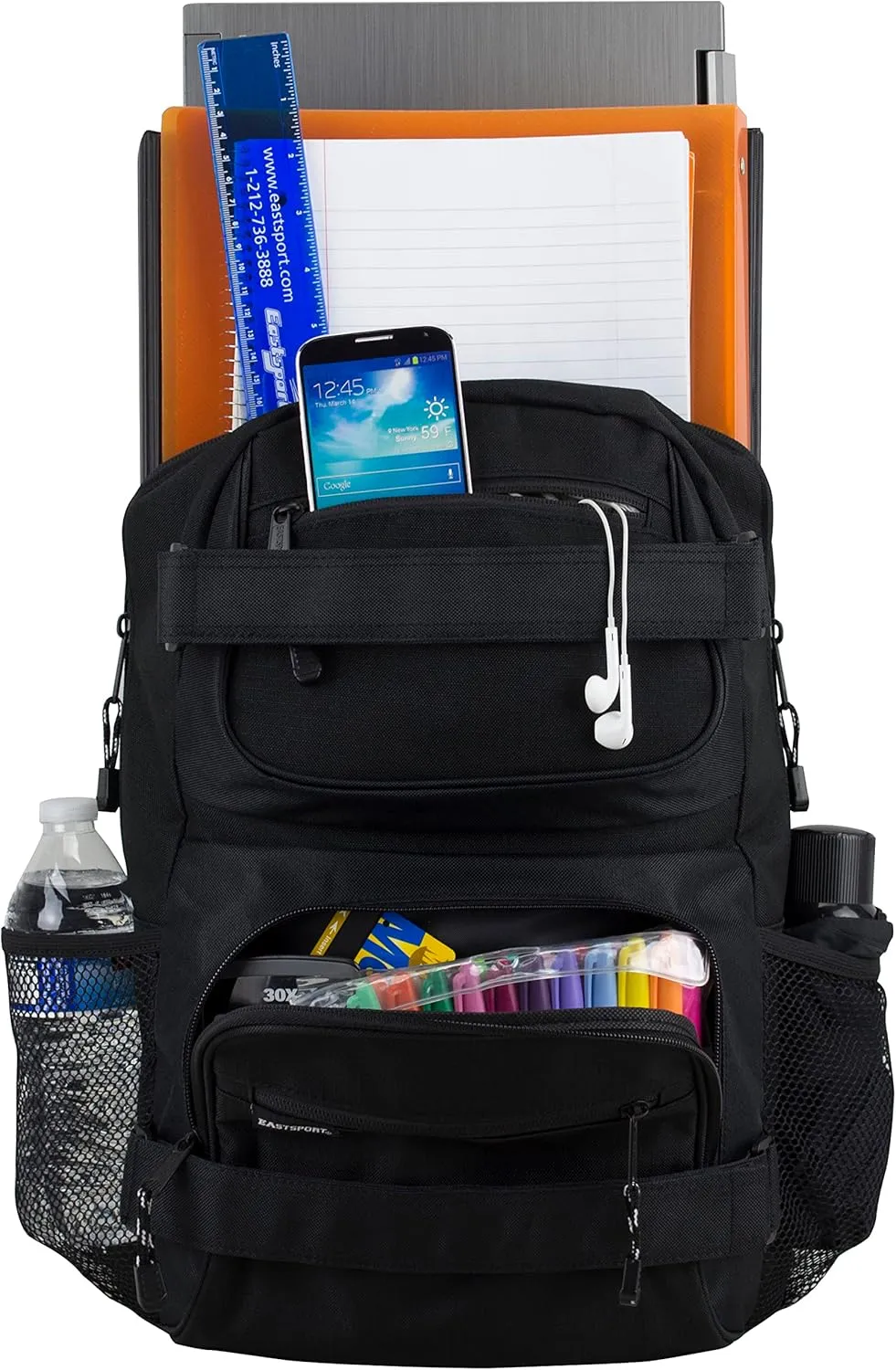 Eastsport Travel Skateboard Backpack Double Strap Laptop Bag Multi-Sport Design for Men and Women, Black