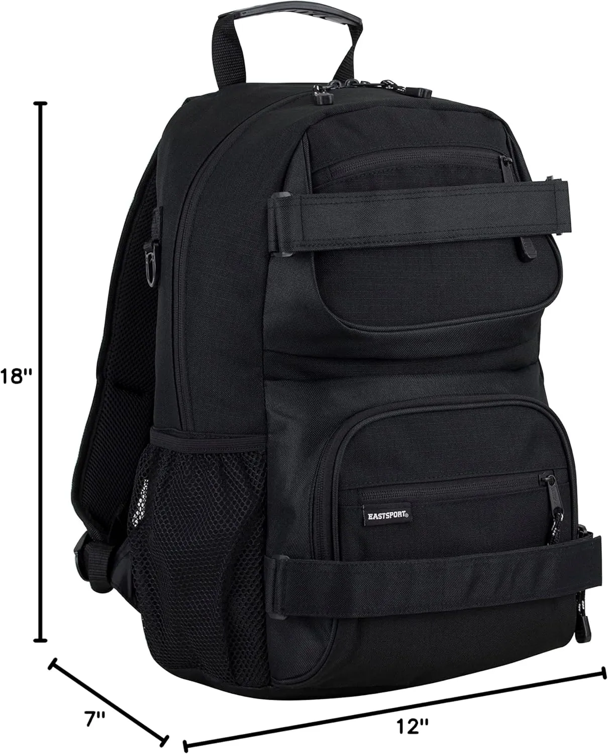 Eastsport Travel Skateboard Backpack Double Strap Laptop Bag Multi-Sport Design for Men and Women, Black
