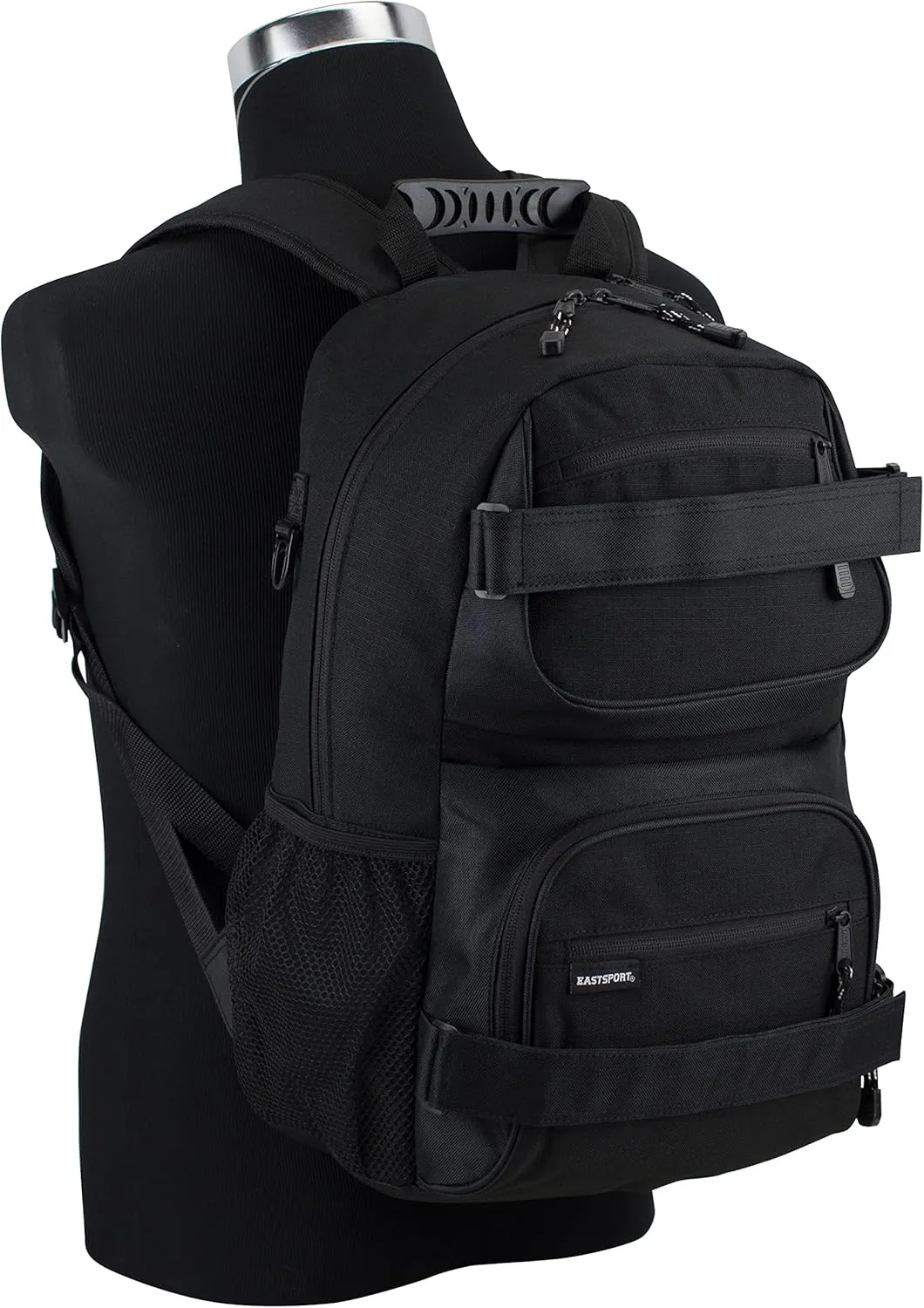 Eastsport Travel Skateboard Backpack Double Strap Laptop Bag Multi-Sport Design for Men and Women, Black