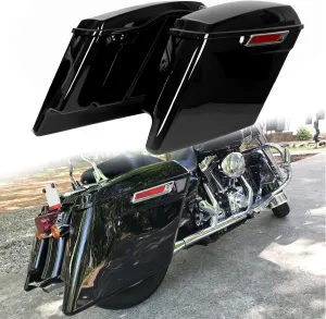 ECOTRIC 5'' Hard Saddle Bags Trunk Extended Compatible with 1993-2013 Harley Davidson Road King Glide Softail All Touring Models (Stretched Vivid Black W/Lid & Latch Key)