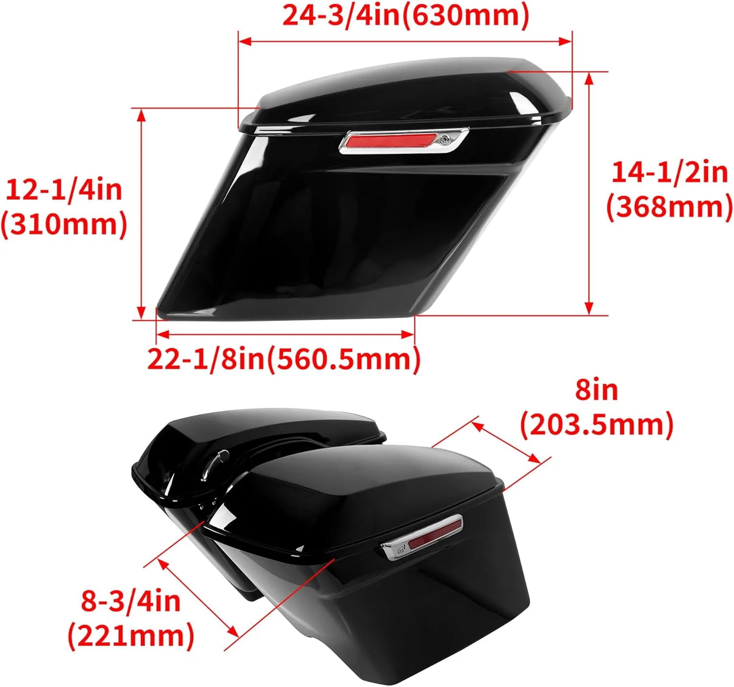 ECOTRIC 5'' Hard Saddle Bags Trunk Extended Compatible with 1993-2013 Harley Davidson Road King Glide Softail All Touring Models (Stretched Vivid Black W/Lid & Latch Key)
