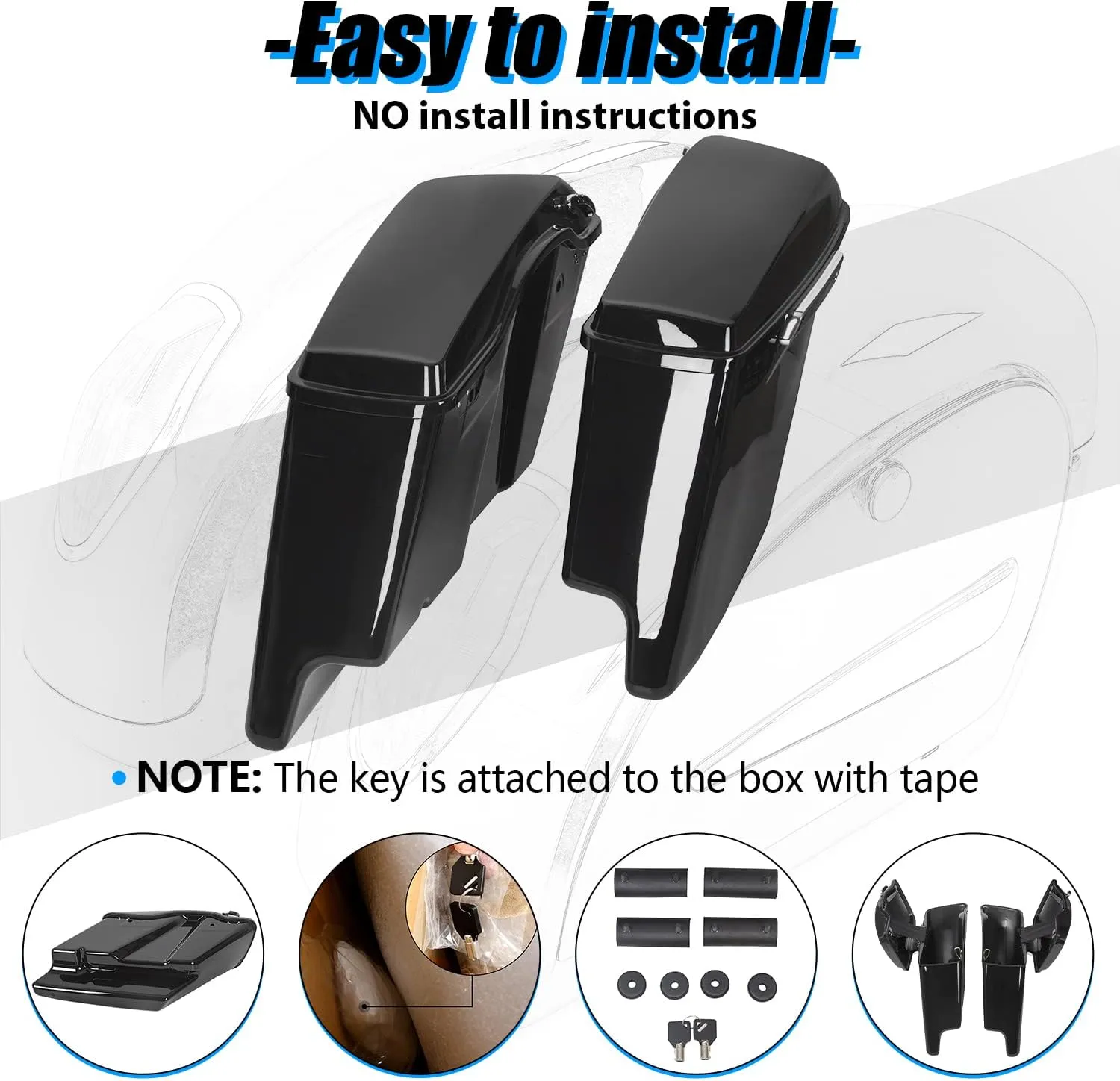 ECOTRIC 5'' Hard Saddle Bags Trunk Extended Compatible with 1993-2013 Harley Davidson Road King Glide Softail All Touring Models (Stretched Vivid Black W/Lid & Latch Key)
