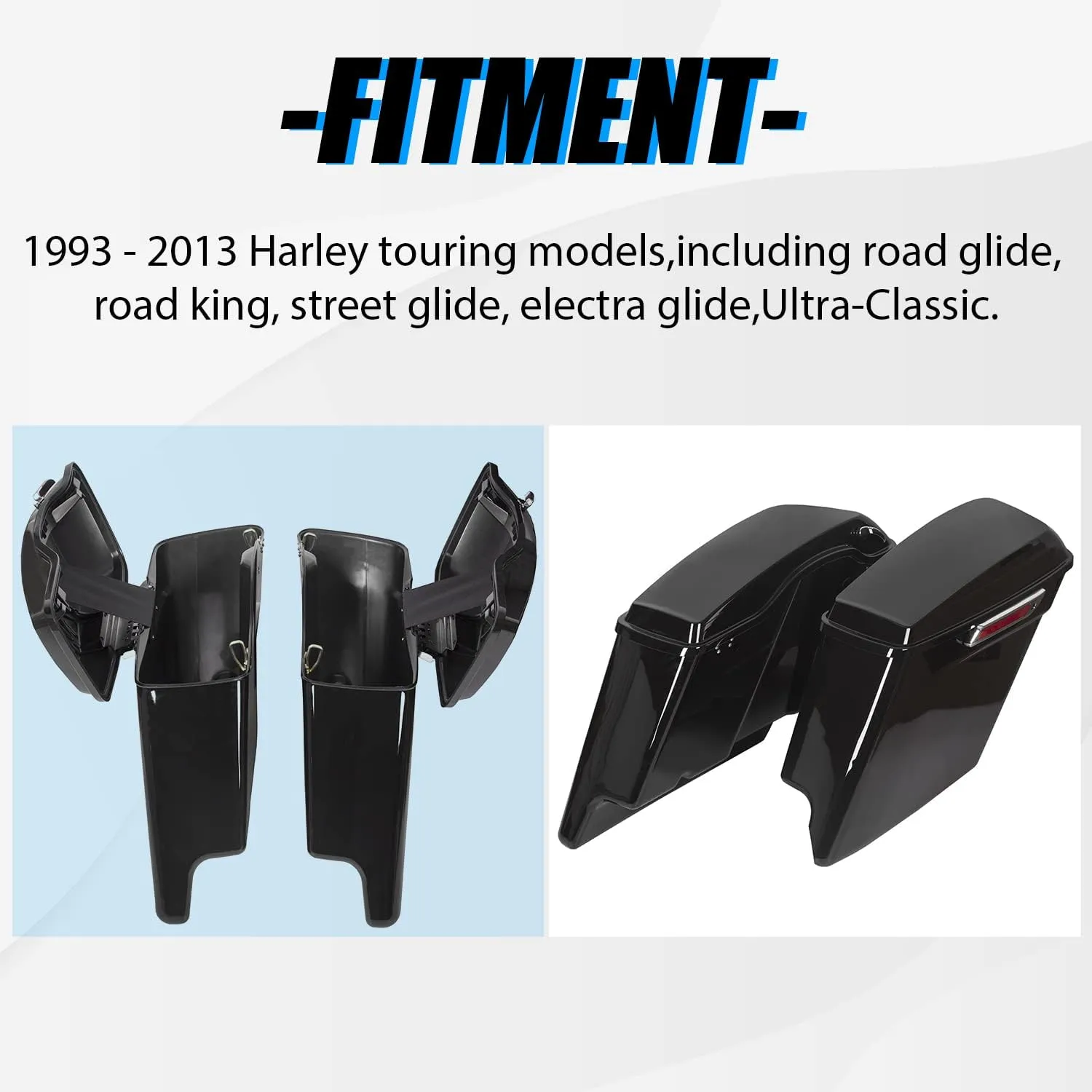 ECOTRIC 5'' Hard Saddle Bags Trunk Extended Compatible with 1993-2013 Harley Davidson Road King Glide Softail All Touring Models (Stretched Vivid Black W/Lid & Latch Key)