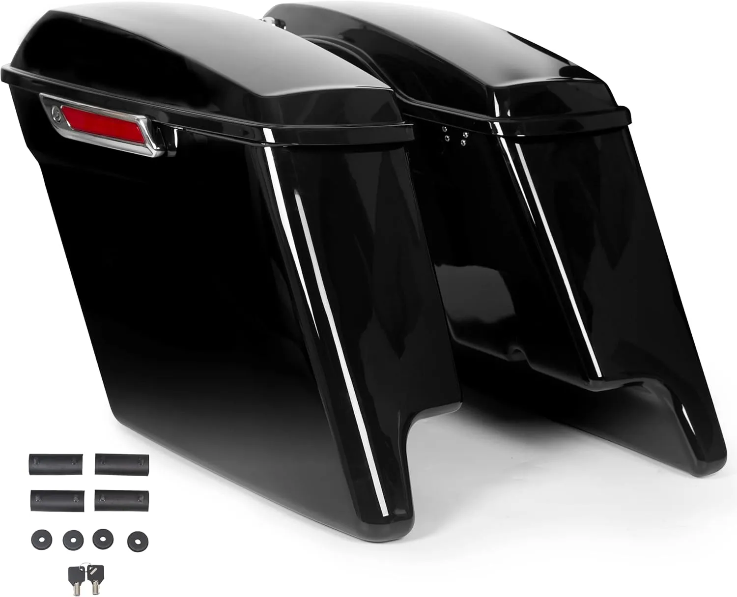ECOTRIC 5'' Hard Saddle Bags Trunk Extended Compatible with 1993-2013 Harley Davidson Road King Glide Softail All Touring Models (Stretched Vivid Black W/Lid & Latch Key)