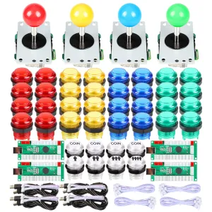 EG Starts 4 Player Classic DIY Arcade Joystick Kit Parts USB Encoder To PC Controls Games   4/8 Way Stick   5V led Illuminated Push Buttons Compatible Video Game Consoles Mame Raspberry Pi & 4 Colors