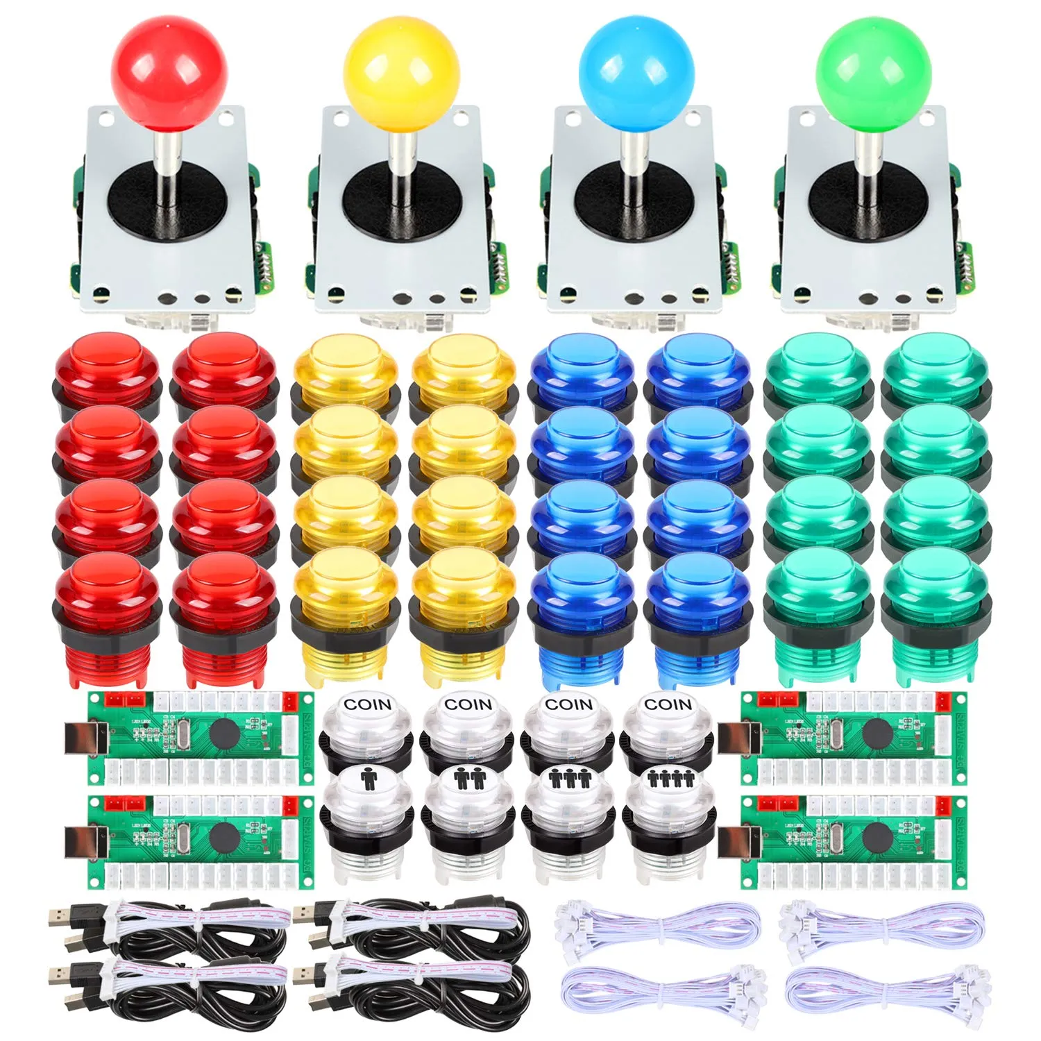 EG Starts 4 Player Classic DIY Arcade Joystick Kit Parts USB Encoder To PC Controls Games   4/8 Way Stick   5V led Illuminated Push Buttons Compatible Video Game Consoles Mame Raspberry Pi & 4 Colors