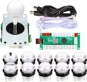 EG STARTS Classic Arcade Games Cabinet Kit USB Encoder to PC Joystick handle   5V Led Lights Push Buttons Compatible Arcade PC Game DIY Project & Mame & Raspberry Pi DIY Parts White
