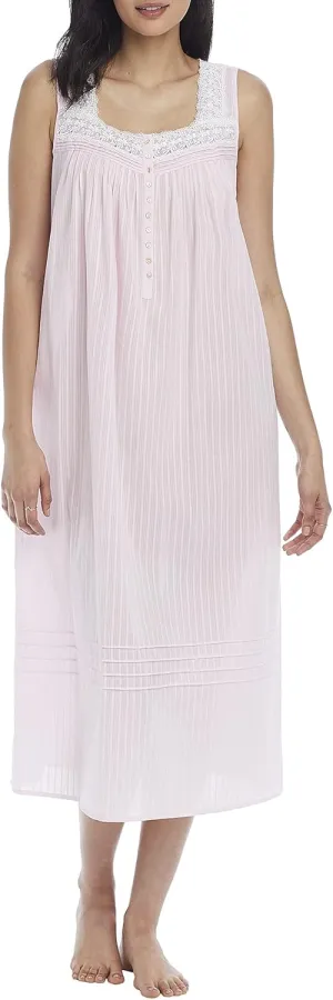 Eileen West Cotton Dobby Stripe Woven Sleeveless Ballet Gown Rose XS