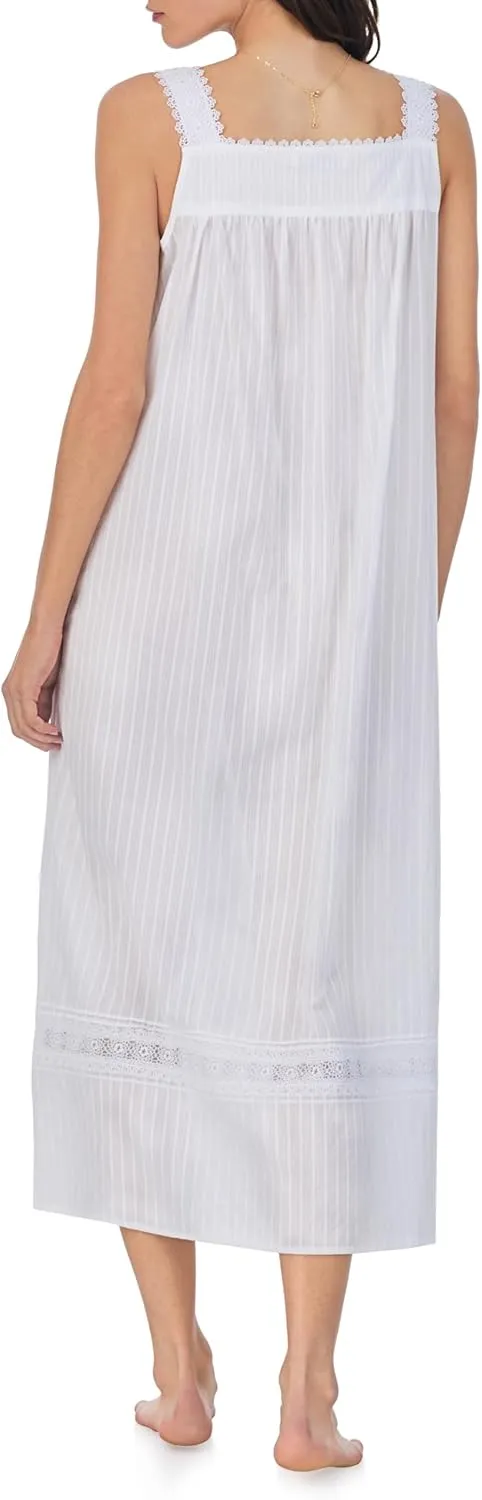 Eileen West Cotton Dobby Stripe Woven Sleeveless Ballet Nightgown