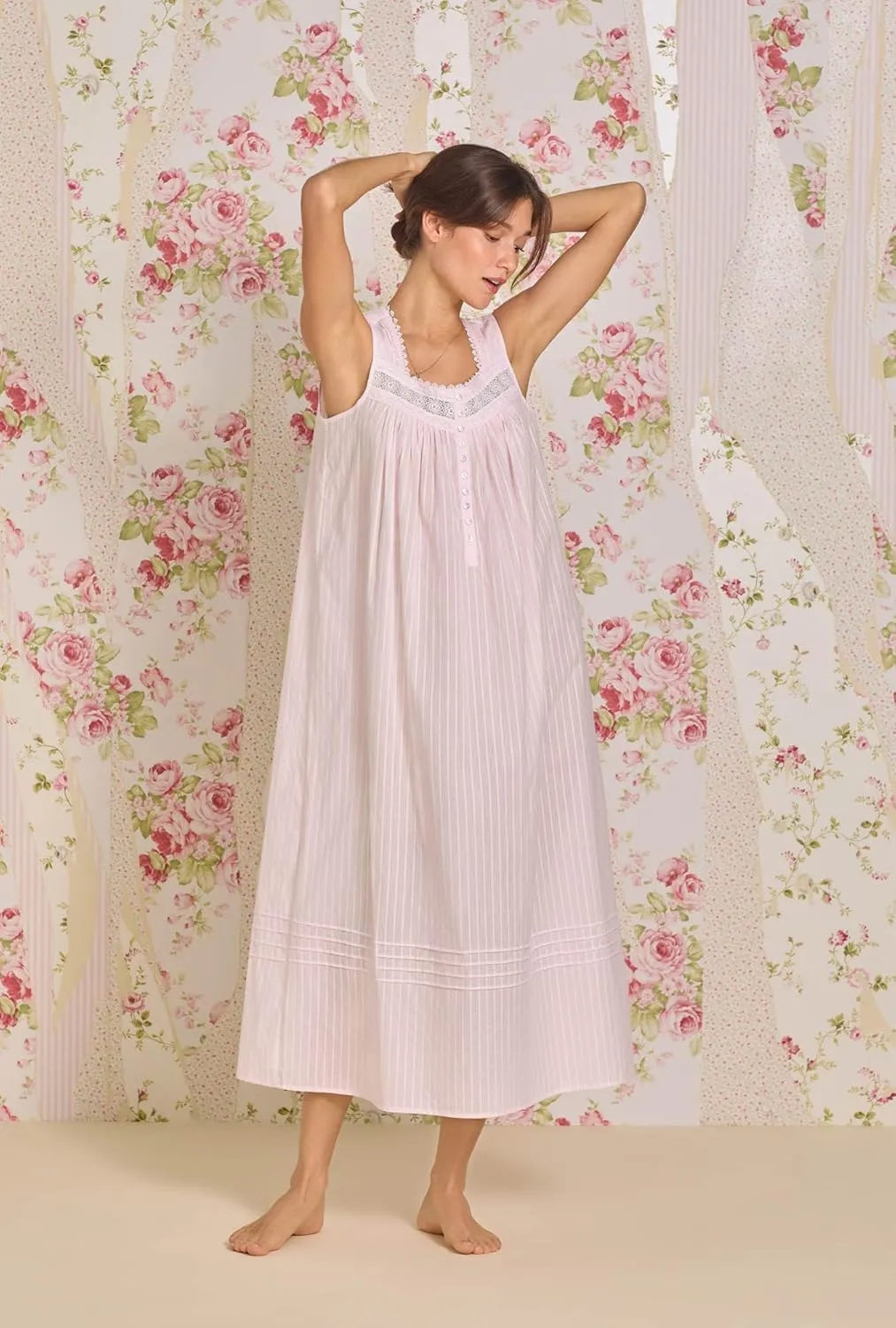 Eileen West Nightgowns for Women, Full Length Madison Cotton Sleeveless Lightweight Night Shirt