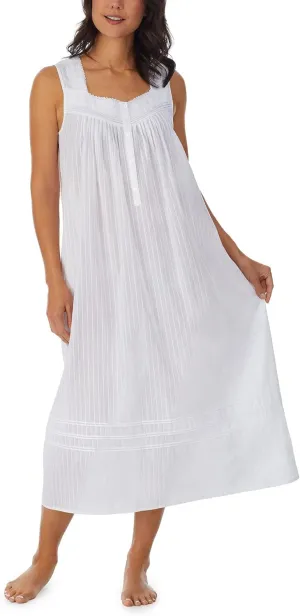 Eileen West Nightgowns for Women - Lightweight Sleeveless 100% Cotton Dobby Full Length Lounge Dress