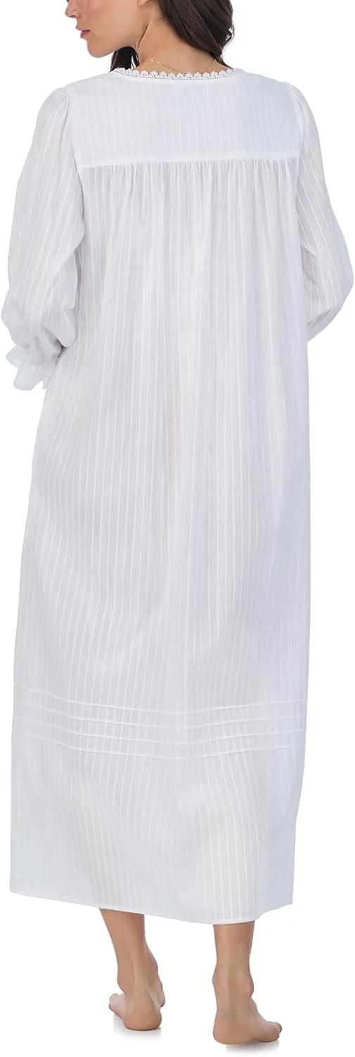 Eileen West Nightgowns for Women, Madison Cotton Long Sleeve Lightweight Button Down Night Shirt