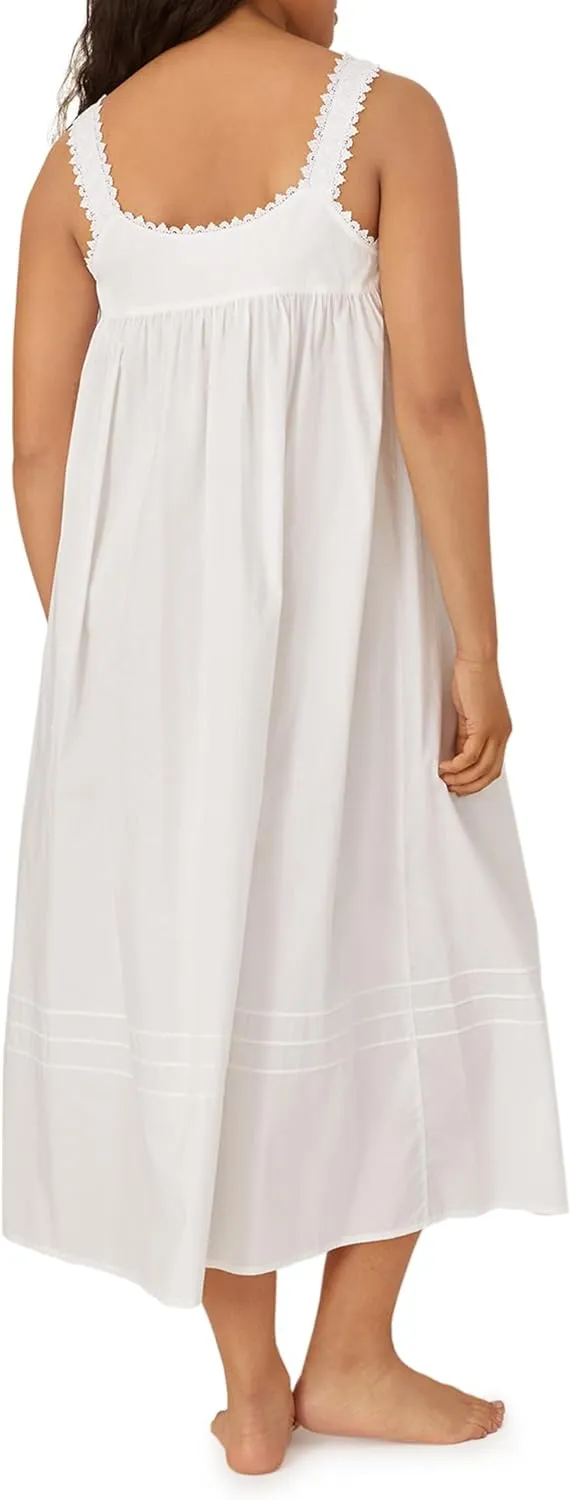 Eileen West Queen Anne's Lace 100% Cotton Gown with Heirloom Lace for Women, Machine Washable 50-Inch Length Ballet Nightgown