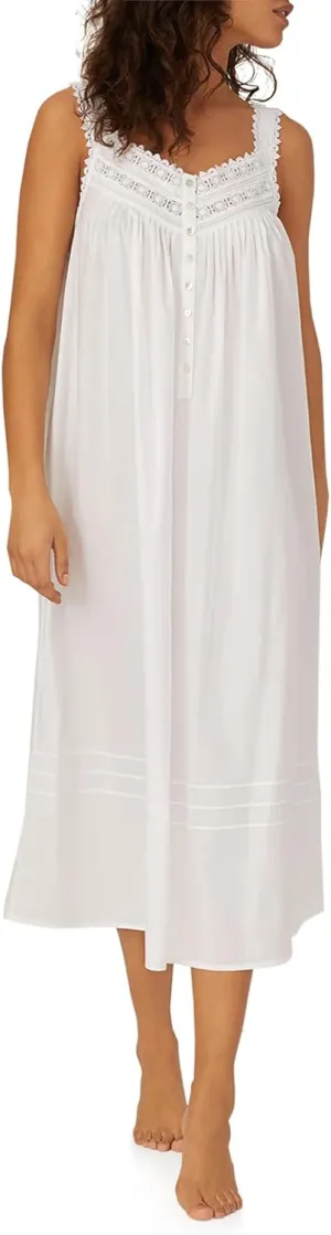 Eileen West Queen Anne's Lace 100% Cotton Gown with Heirloom Lace for Women, Machine Washable 50-Inch Length Ballet Nightgown