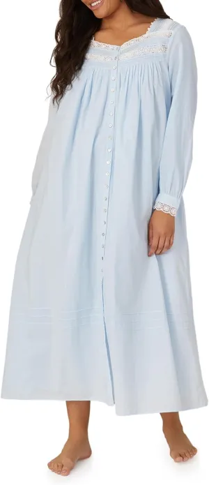 Eileen West Queen Anne's Lace Robe for Women – Heirloom Lightweight 100% Cotton Women’s Nightgown or Button Front Robe - Light Blue, 3X