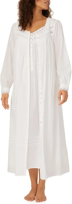 Eileen West Queen Anne's Lace Robe for Women – Heirloom Lightweight 100% Cotton Women’s Nightgown or Button Front Robe - White, 2X