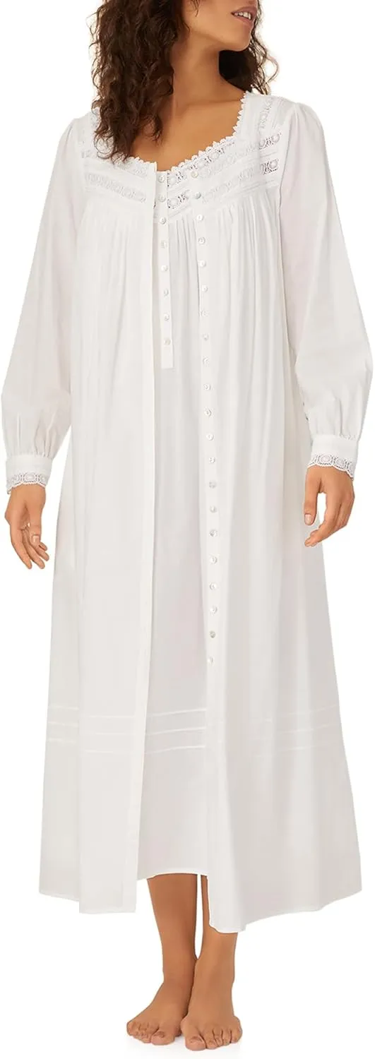Eileen West Queen Anne's Lace Robe for Women – Heirloom Lightweight 100% Cotton Women’s Nightgown or Button Front Robe - White, 2X