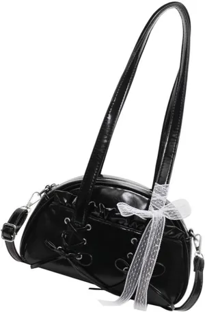Elegant Ballet Styles Lace Trim Bowknot Shoulder Bag For Women With Spacious Pillow Shape Design Crossbody Bags