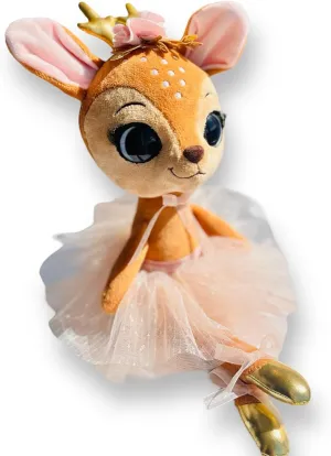 EliEla Nina Ballerina Plush Toy, 16" Pink Tutu Reindeer Ballerina for Girls' Dance Recital Gifts