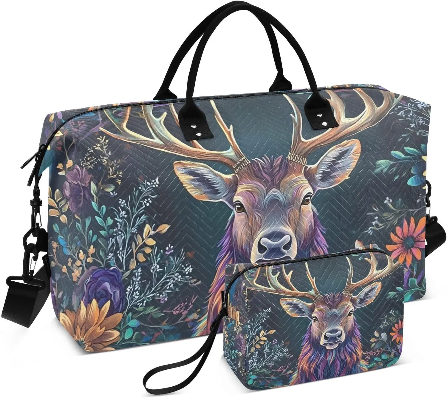 Elk Garden Florals Travel Duffel Bag, Gym Bags with Multiple Interior Pockets for Men Women Toiletry Purse Included 20.5”x 1.9” x 13.8”