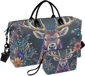 Elk Garden Florals Travel Duffel Bag, Gym Bags with Multiple Interior Pockets for Men Women Toiletry Purse Included 20.5”x 1.9” x 13.8”
