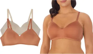ELLEN TRACY Everyday Micro Wire-Free T-Shirt Bra - Smoothing Comfort - Adjustable Straps - 2-Pack Multipack - 36B Dark Nude/Shell