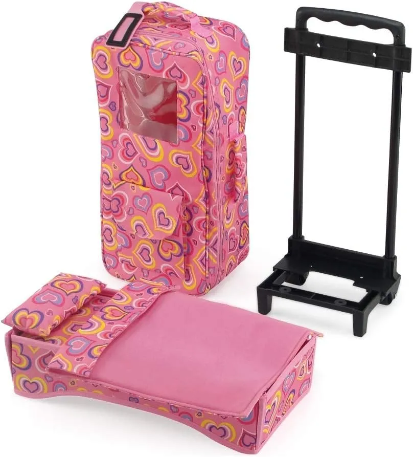 Emily Rose 14 Inch Doll Pink Travel Carrier Backpack Case, with Removable Trolley, Storage Pockets and Bed with Bedding | Fits 14-15" Dolls Babydolls