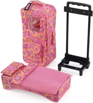 Emily Rose 14 Inch Doll Pink Travel Carrier Backpack Case, with Removable Trolley, Storage Pockets and Bed with Bedding | Fits 14-15" Dolls Babydolls
