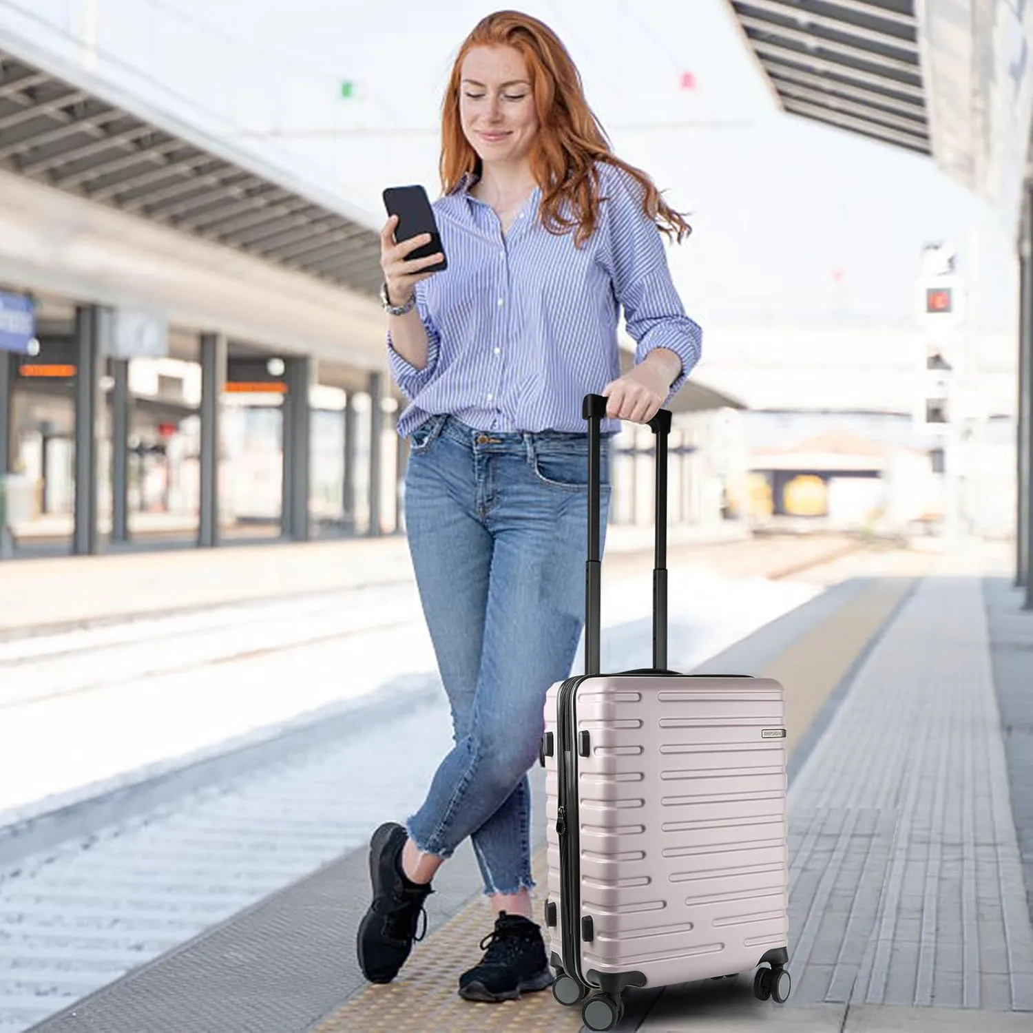 EMPSIGN Carry On Luggage with Spinner Wheels, Hard Shell Carry-On Suitcase 21x14x9 Airline Approved & Built-in TSA Lock, Durable Travel Rolling Suitcase, Carry-On 20-Inch, Light Purple