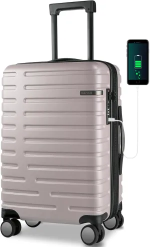 EMPSIGN Carry On Luggage with Spinner Wheels, Hard Shell Carry-On Suitcase 21x14x9 Airline Approved & Built-in TSA Lock, Durable Travel Rolling Suitcase, Carry-On 20-Inch, Light Purple