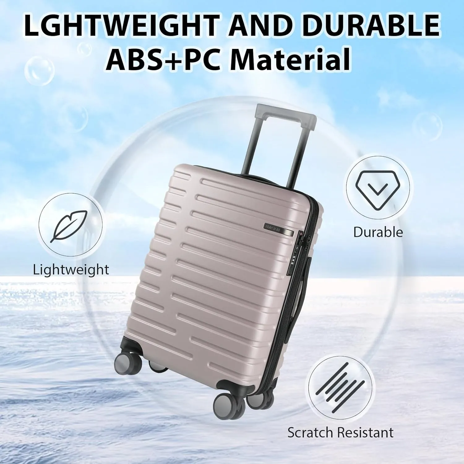 EMPSIGN Carry On Luggage with Spinner Wheels, Hard Shell Carry-On Suitcase 21x14x9 Airline Approved & Built-in TSA Lock, Durable Travel Rolling Suitcase, Carry-On 20-Inch, Light Purple