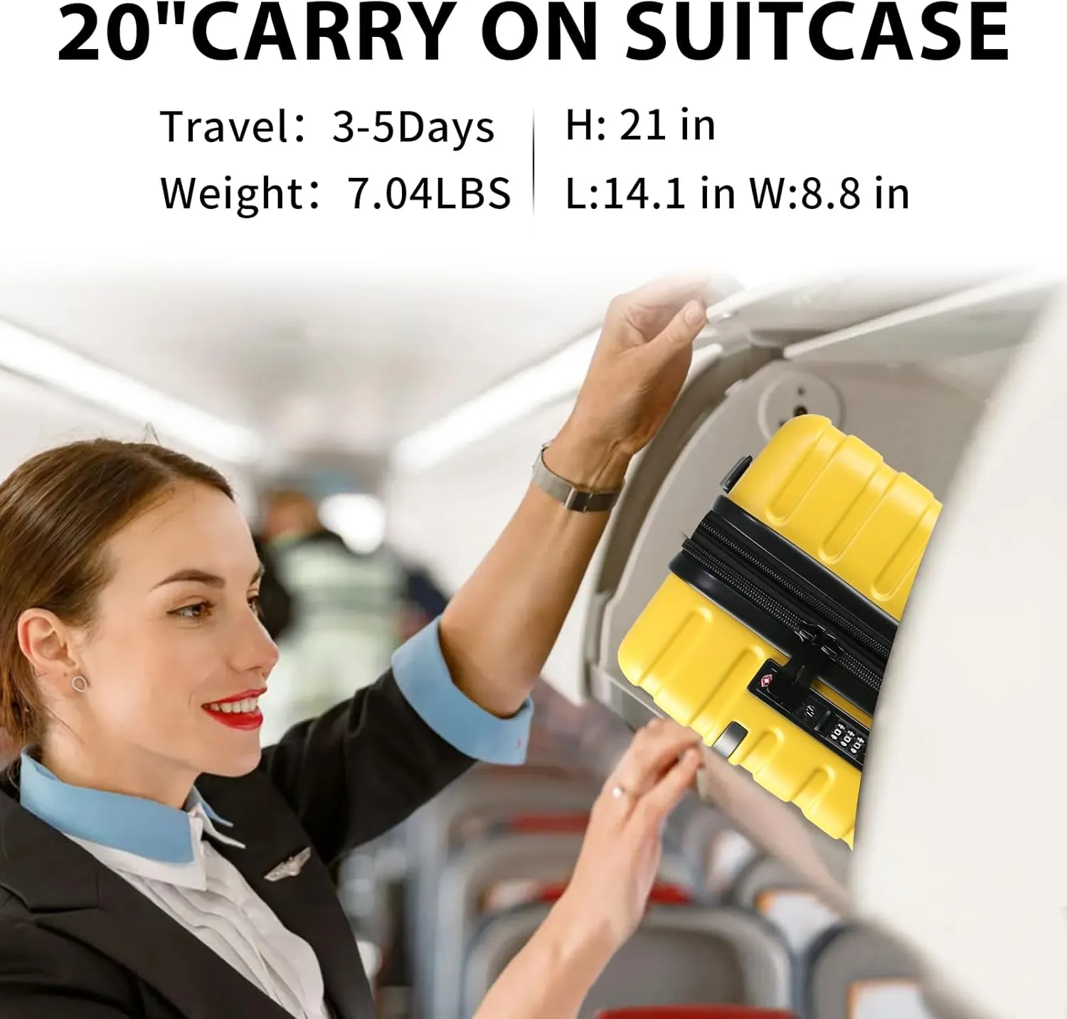 EMPSIGN Carry On Luggage with Spinner Wheels, Hard Shell Carry-On Suitcase 21x14x9 Airline Approved & Built-in TSA Lock, Durable Travel Rolling Suitcase, Carry-On 20-Inch, Yellow