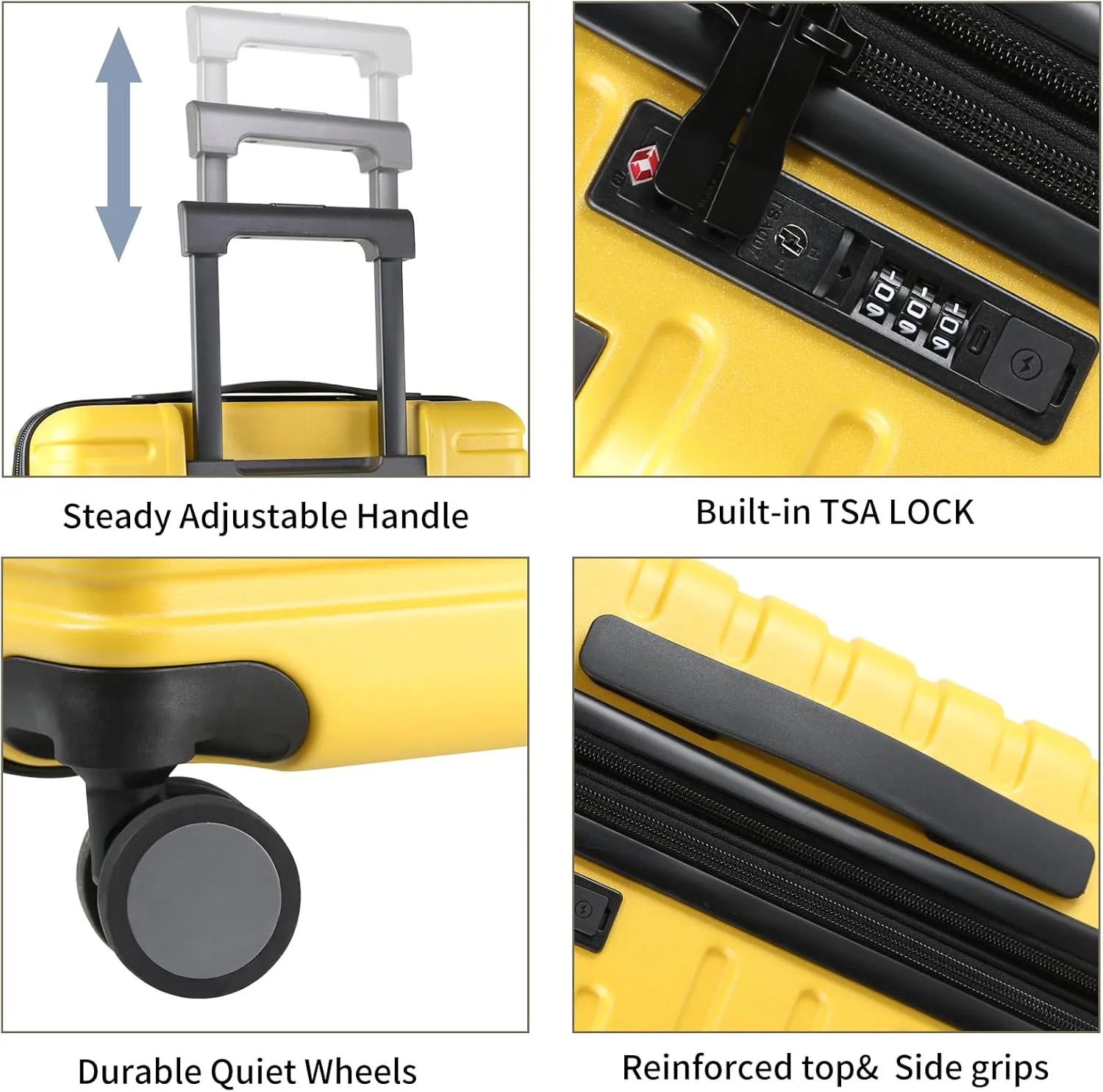 EMPSIGN Carry On Luggage with Spinner Wheels, Hard Shell Carry-On Suitcase 21x14x9 Airline Approved & Built-in TSA Lock, Durable Travel Rolling Suitcase, Carry-On 20-Inch, Yellow