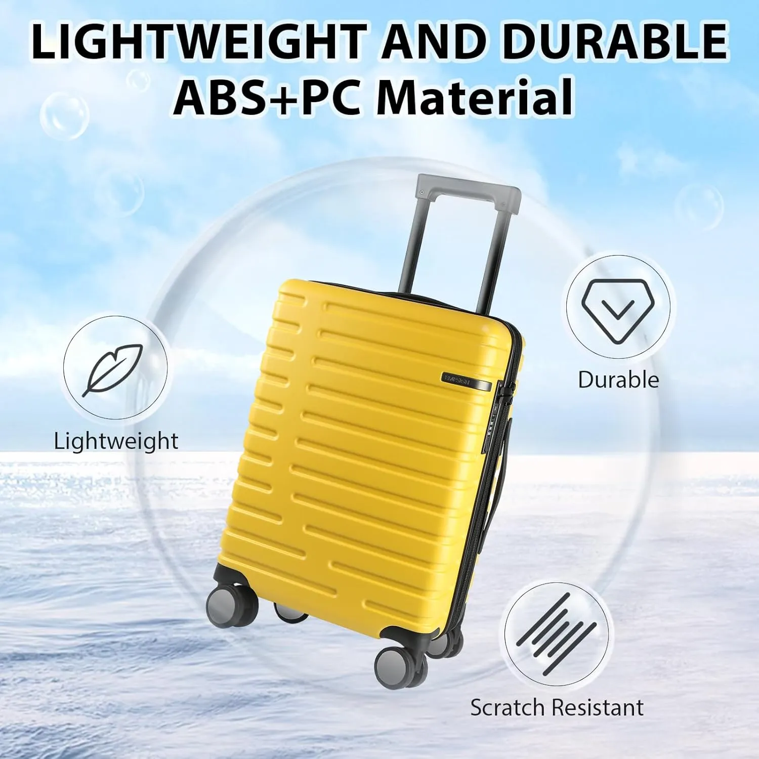EMPSIGN Carry On Luggage with Spinner Wheels, Hard Shell Carry-On Suitcase 21x14x9 Airline Approved & Built-in TSA Lock, Durable Travel Rolling Suitcase, Carry-On 20-Inch, Yellow