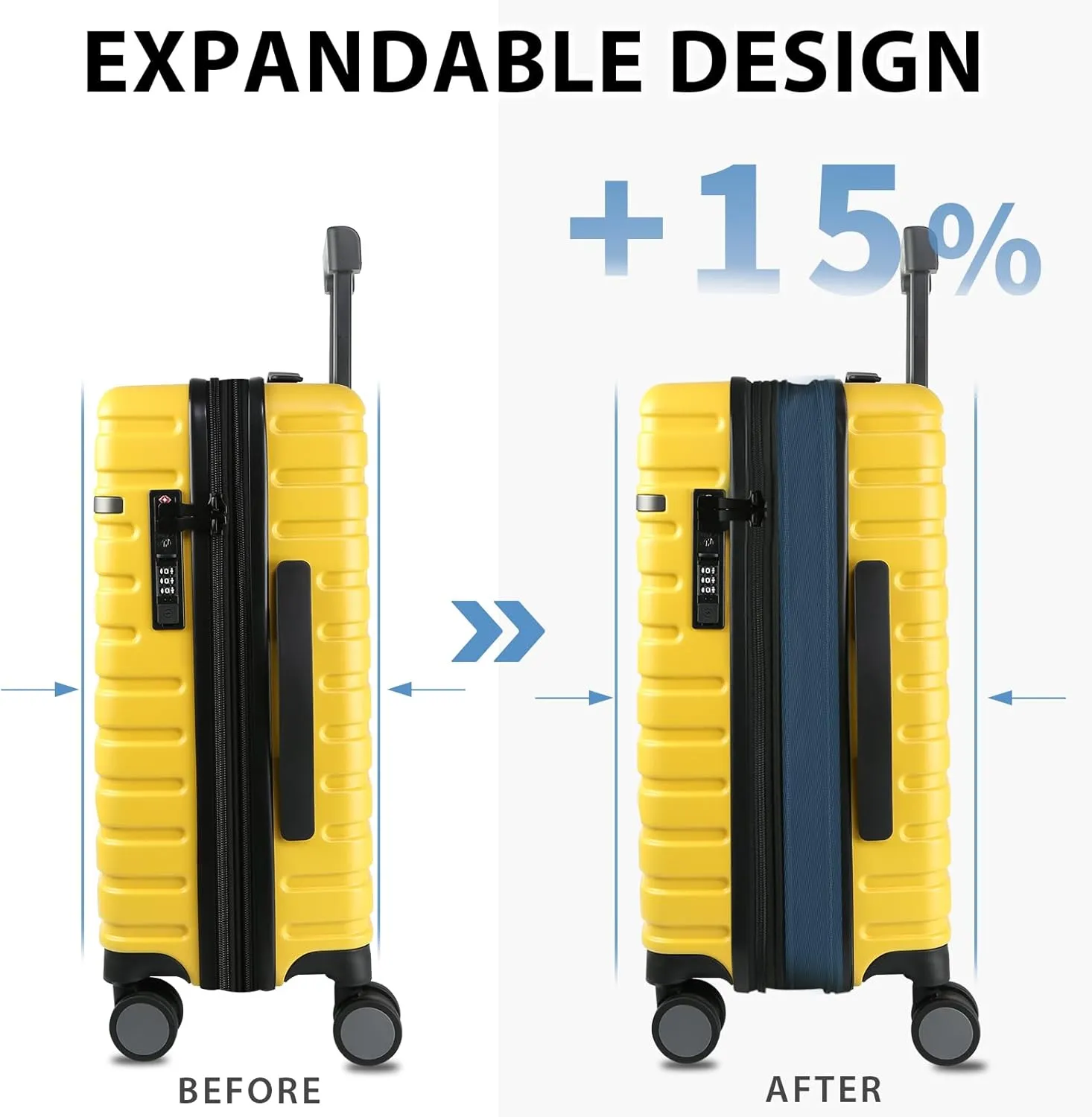 EMPSIGN Carry On Luggage with Spinner Wheels, Hard Shell Carry-On Suitcase 21x14x9 Airline Approved & Built-in TSA Lock, Durable Travel Rolling Suitcase, Carry-On 20-Inch, Yellow