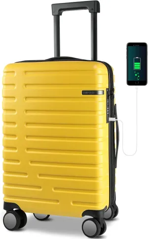 EMPSIGN Carry On Luggage with Spinner Wheels, Hard Shell Carry-On Suitcase 21x14x9 Airline Approved & Built-in TSA Lock, Durable Travel Rolling Suitcase, Carry-On 20-Inch, Yellow