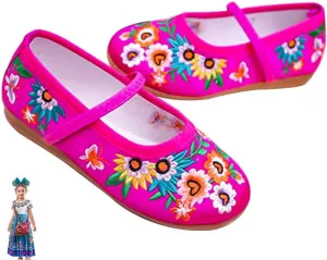 Encanto Costume Shoes for Girls Gorgeous Mary-Jane Ballet Pumps Comfortable Low Heel Round Toe Flats Floral Embroidery Shoes
