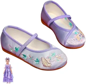 Encanto Costume Shoes for Girls Gorgeous Mary-Jane Ballet Pumps Comfortable Low Heel Round Toe Flats Floral Embroidery Shoes