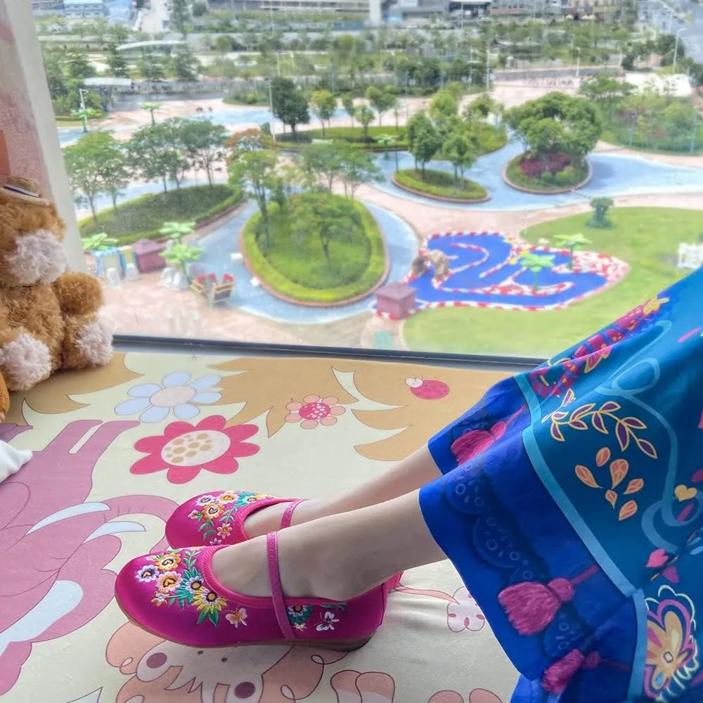 Encanto Costume Shoes for Girls Gorgeous Mary-Jane Ballet Pumps Comfortable Low Heel Round Toe Flats Floral Embroidery Shoes
