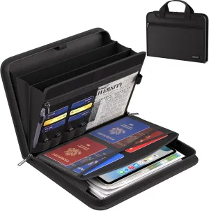 ENGPOW Document Organizer Folder,Fireproof Expanding File Folder with Multi Pockets,3 Pockets File Organizer with Handle,Portable Home Travel Safe Storage for Important Documents,Passport,Laptop