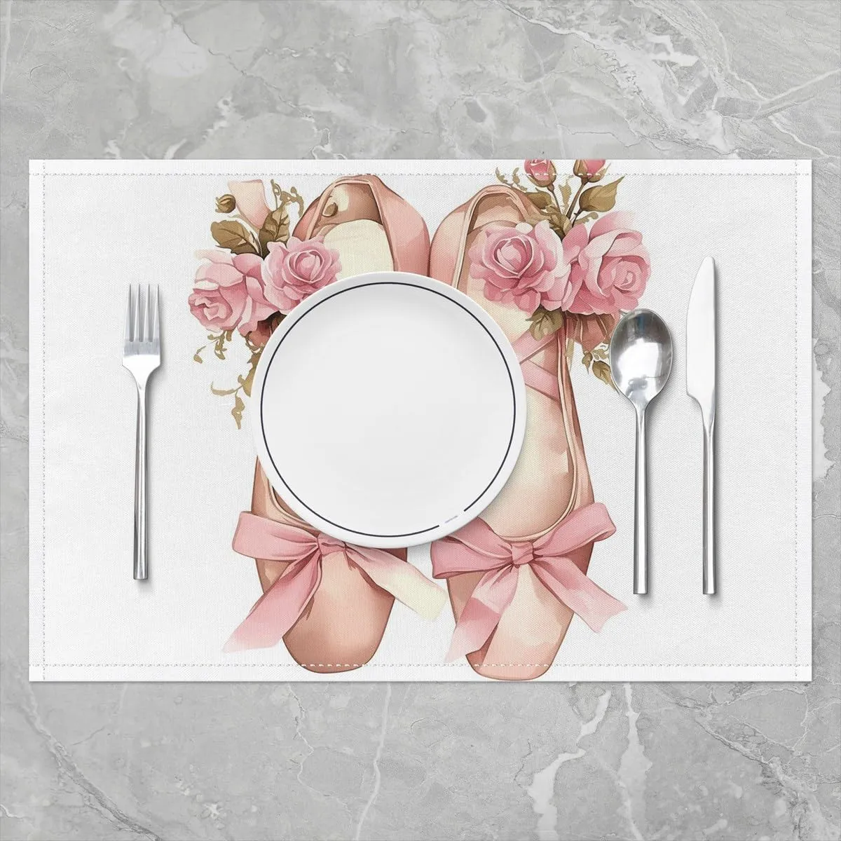 Erosebridal Ballet Shoes 12x18 Pink Floral Rose Place Mat Romantic Aesthetic Butterfly Bowknot Tie Placemats Set of 4 for Kids Girls Women Adults Teens Heat Resisting Dining Kitchen Table Mats