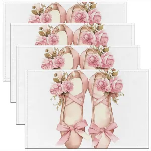 Erosebridal Ballet Shoes 12x18 Pink Floral Rose Place Mat Romantic Aesthetic Butterfly Bowknot Tie Placemats Set of 4 for Kids Girls Women Adults Teens Heat Resisting Dining Kitchen Table Mats