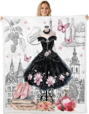 Erosebridal Ballet Throw Blanket Kids Pink and Black Sherpa Blanket,Ballerina Shoes for Girls Princess Dress Fleece Blanket Dance Themed Queen 90"X90" Flannel Blanket for Women Bed Touch