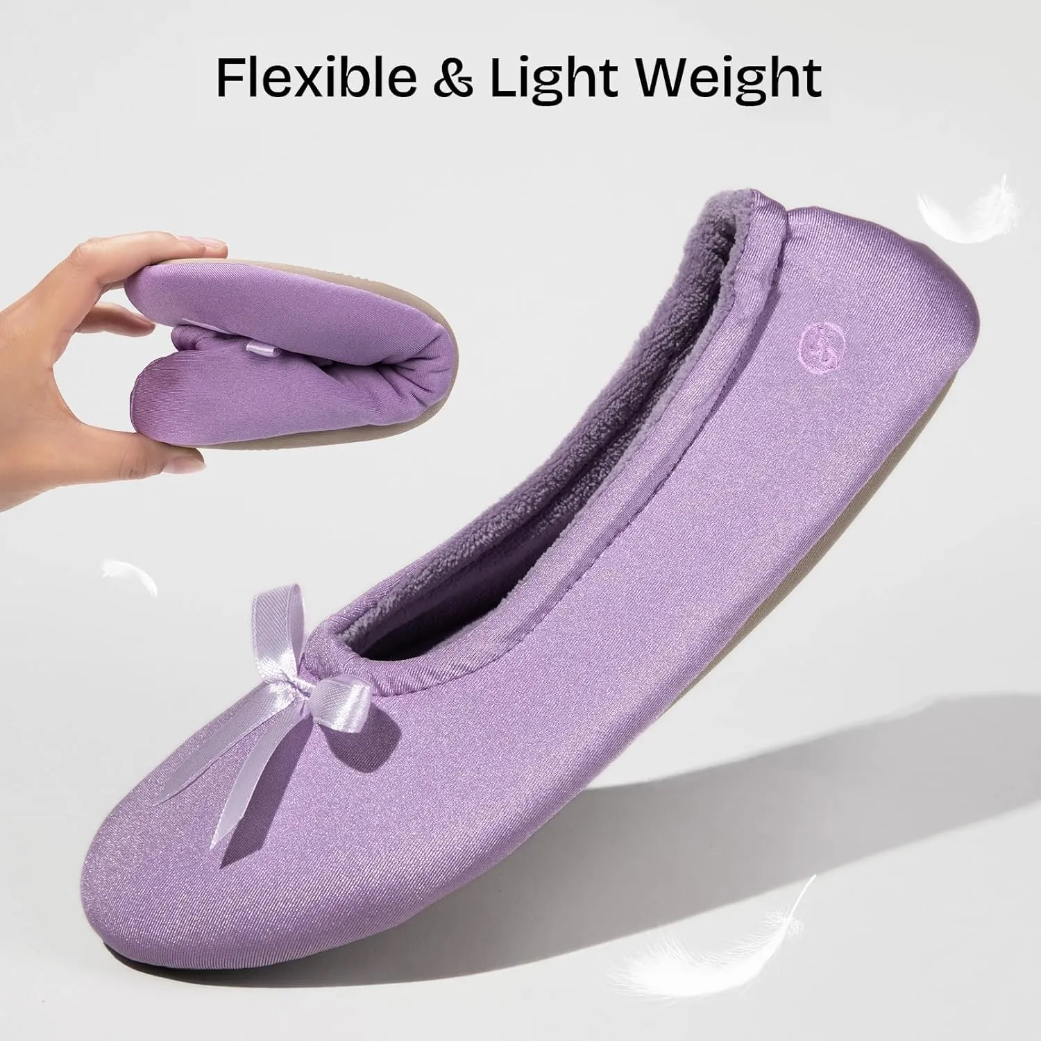 EverFoams Women's Satin Memory Foam Ballerina Slippers Cute House Shoes with Indoor Rubber Sole